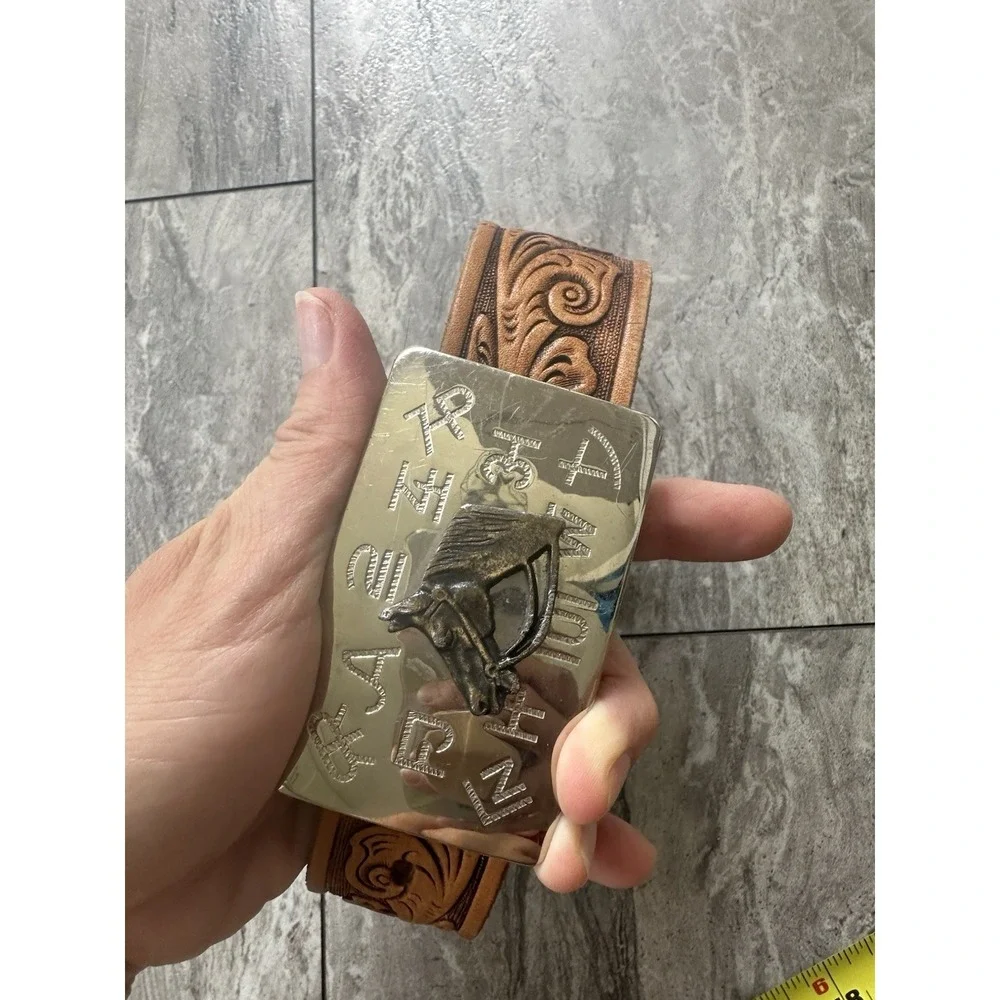 Vintage Chambers Belt Co Youth Size 22 Tooled Leather Western‎ Horse Buckle USA